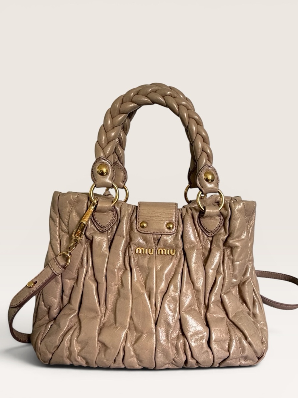 Miu Miu Matelassé Coffer Bag Metallic Rose Gold Leather Y2K - Picture 2 of 13